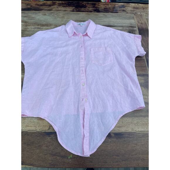 Madewell Women's Linen Blend Short Sleeve Tie Front Button Up Shirt Size Small - Picture 3 of 9